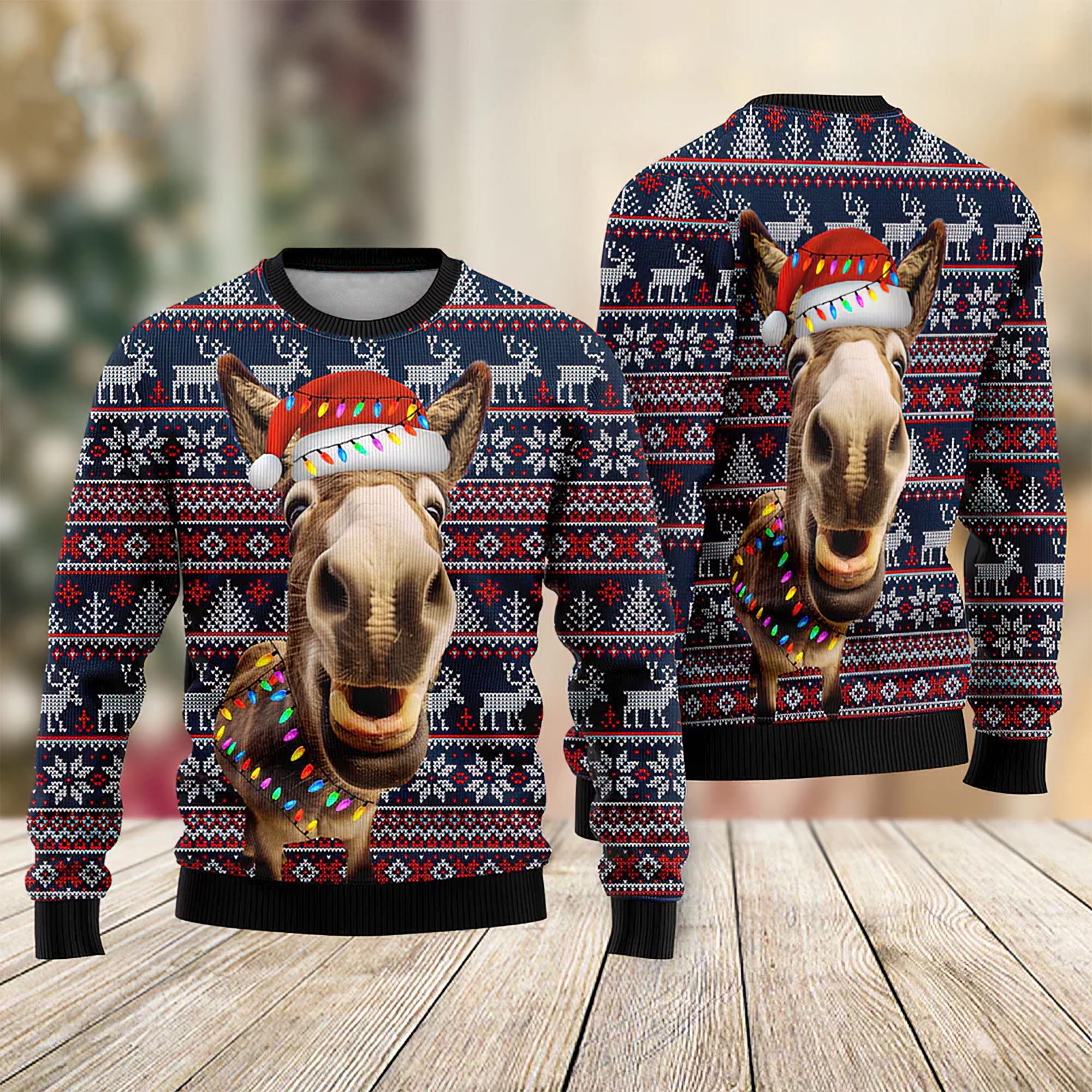 Donkey Funny Colorful Light Christmas Sweater