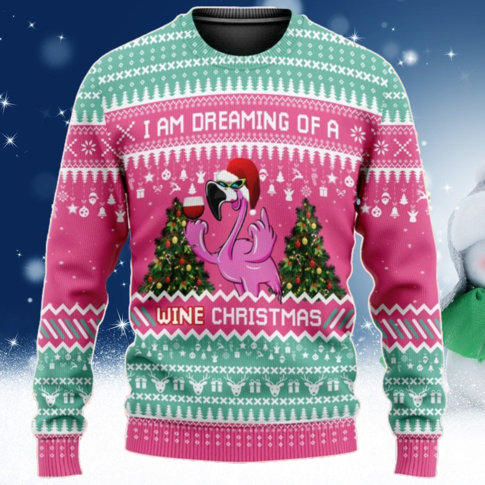 Flamingo I’M Dreaming Of A Wine Christmas Sweater
