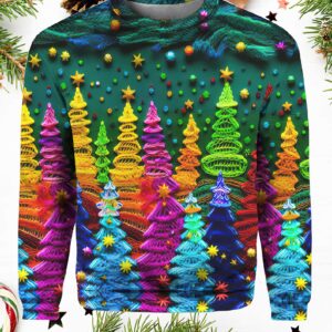 Women Christmas Colorful Christmas Tree Printed Casual Sweatshirt.jpg