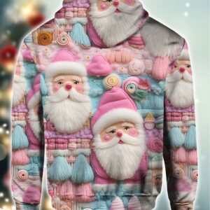 Womens Christmas Pink Santa Print Hoodie.jpg