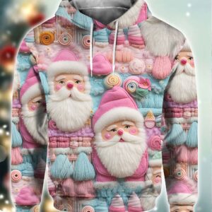 Womens Christmas Pink Santa Print Hoodie1.jpg