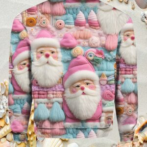 Womens Christmas Pink Santa Print Sweater Hoodie1.jpg
