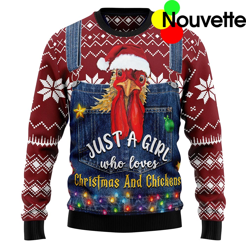 Just A Girl Who Loves Christmas And Chickens Christmas Ugly Sweater