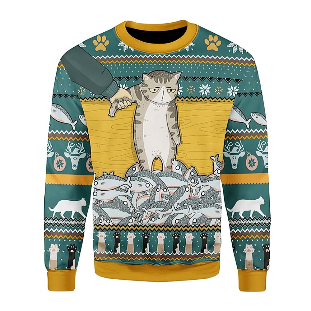 Cat Confused With Fish Christmas Sweater