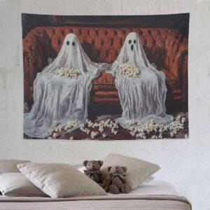 Ghosts On Couch Halloween Tapestry