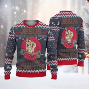 Jesus The Ultimate Deadlifter Ugly Christmas Sweater