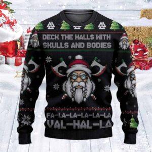 Viking Deck The Halls With Skulls And Bodies Ugly Christmas Sweater