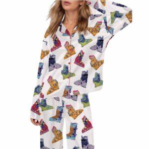 Colorful Vintage Ski Boot Satin Pajama Set