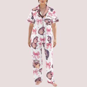 Pink Coquette Moo Deng Satin Pajama Set