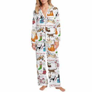 The Twelve Cats Of Christmas Satin Pajama Set
