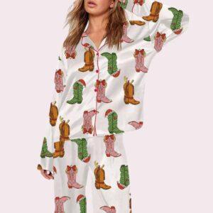 Western Grnch Cowboy Boots Christmas Pajama Set