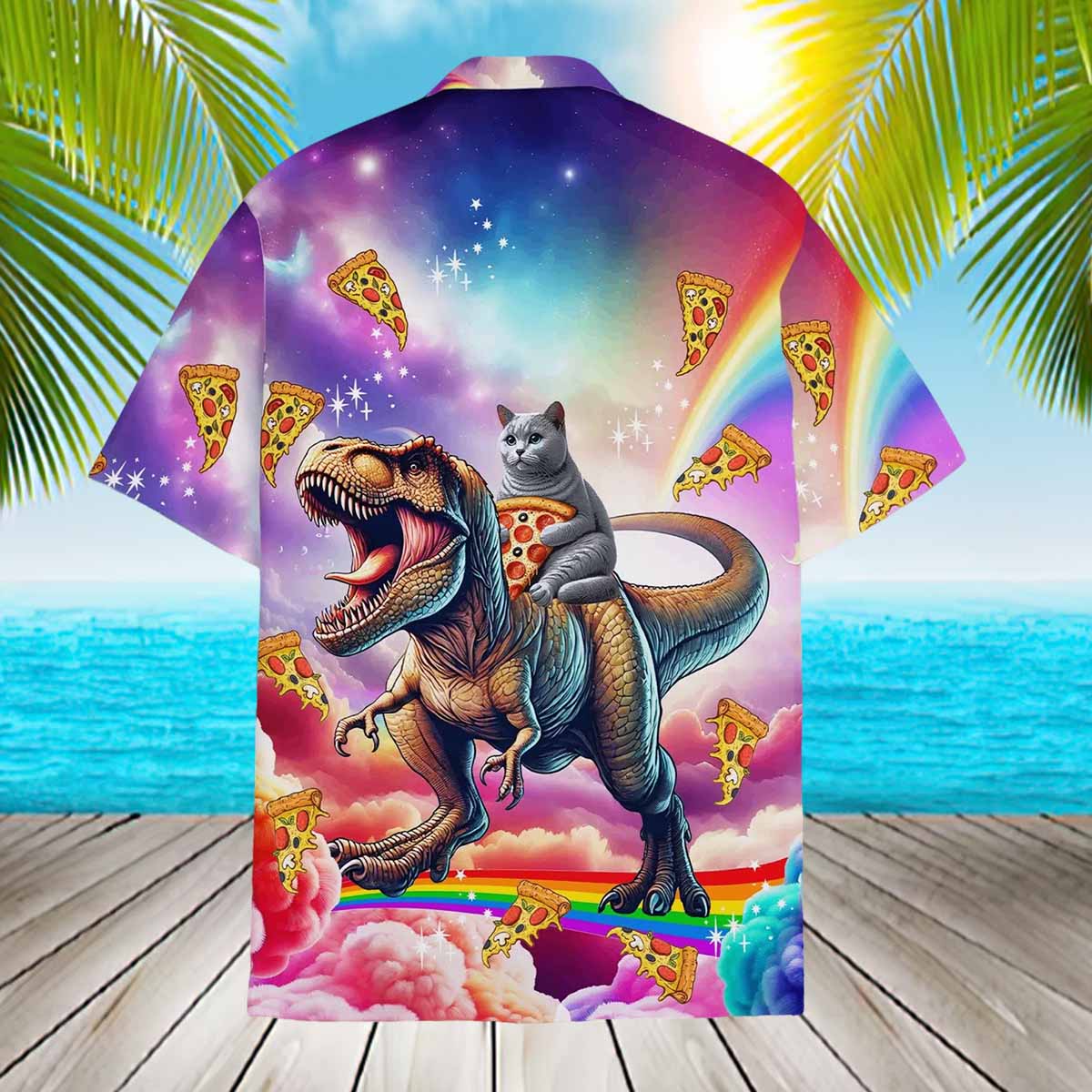 Galaxy Cat Riding Dinosaur Hawaiian Shirt Galaxy Cat Riding Dinosaur Hawaiian Shirt