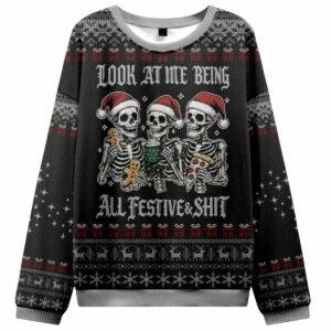 Look at Me Being Festive Skeleton Christmas Ugly Sweater