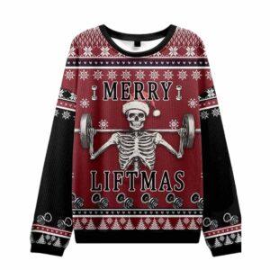 Merry Liftmas Skeleton Lifting Ugly Christmas Sweater