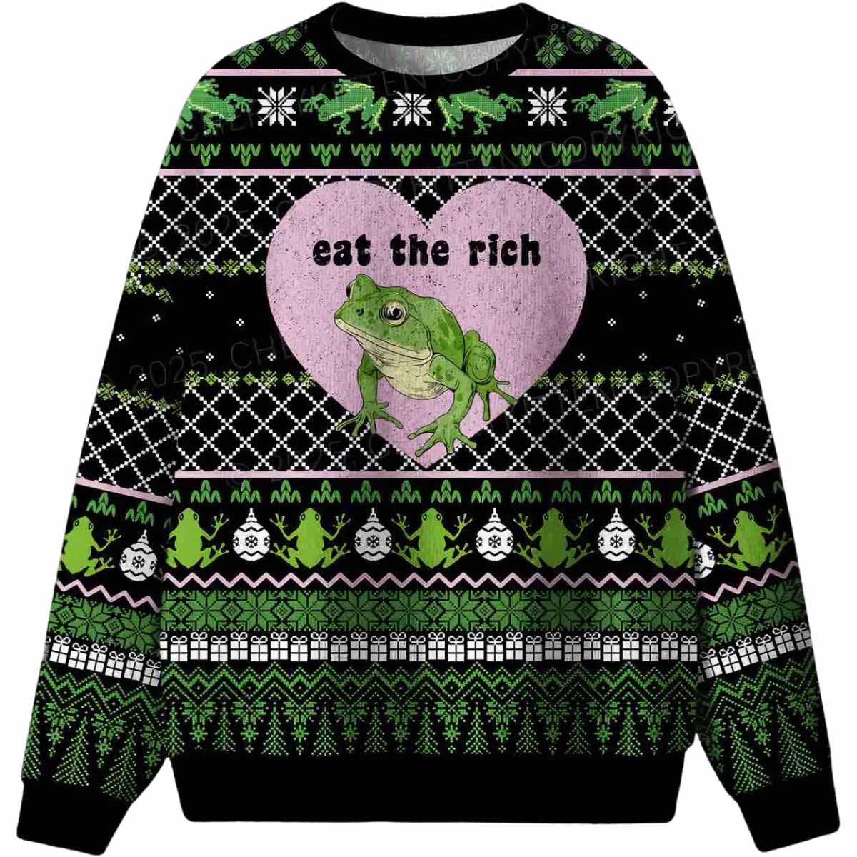 Eat The Rich Frog Ugly Christmas Sweater Eat The Rich Frog Ugly Christmas Sweater